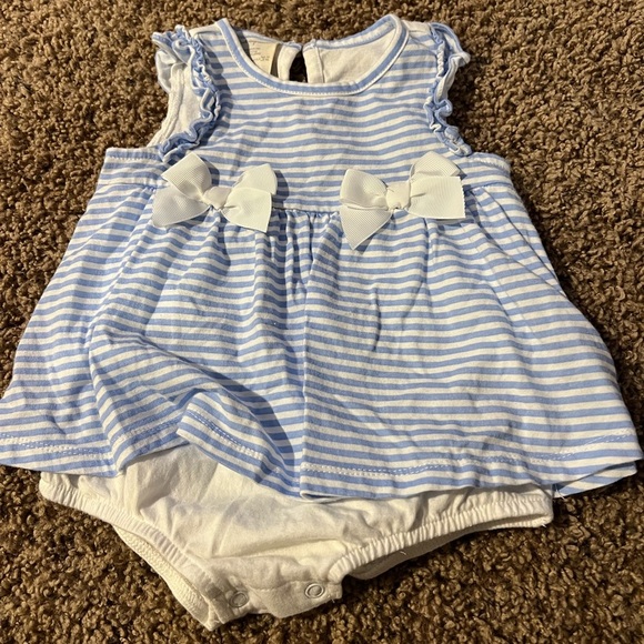 First Impression Set of 2 Dress Rompers Light Blue Striped Watermelon Size 12m - Picture 6 of 10